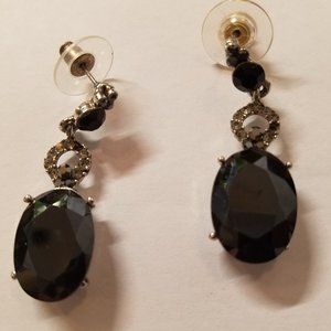 Black & Rhinestone Dangling Earrings Pierced